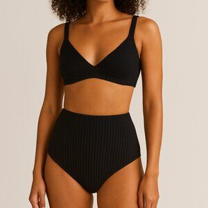 Mara Hoffman Kiko Bralette Beau Shorts Set Black XXS NWT Organic Cotton Ribbed L